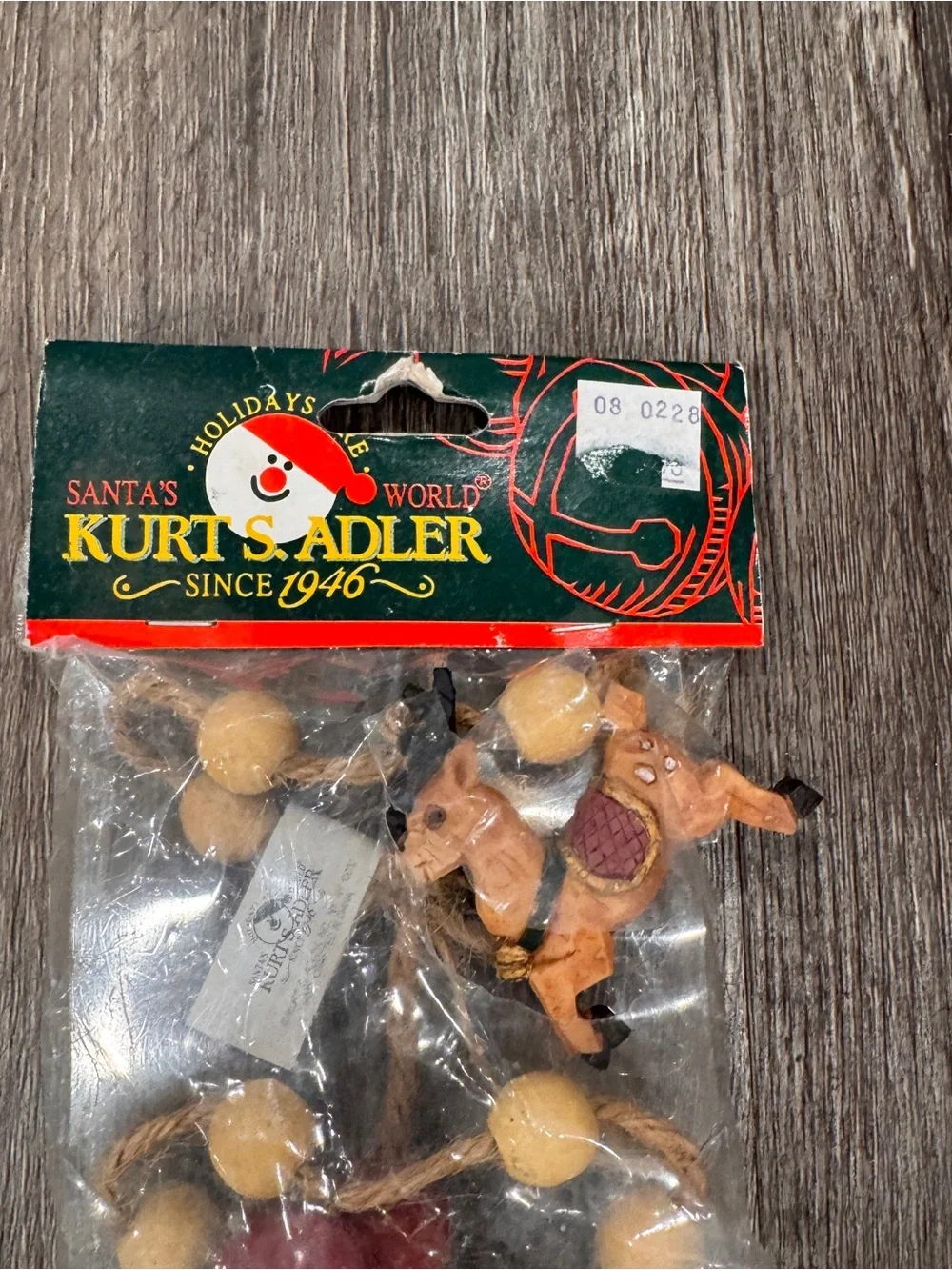 Kurt Adler Wooden Christmas Holiday Garland with Red, Green, Gold Accents New